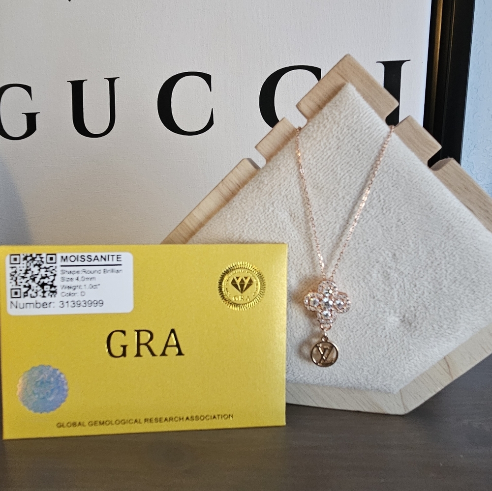 Handmade Rose Gold Moissainte Clover Necklace